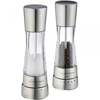 Set de Molinillos de Sal y Pimienta Cole & Mason Derwent 19 cm, Acero Inoxidable y Acrílico, Mecanismo Cerámico Ajustable, Alta Precisión