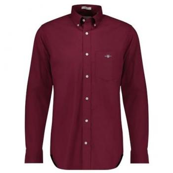 Camisa de Popelín Lisa Regular Fit Burdeos para Hombre Tallas Grandes 3XL