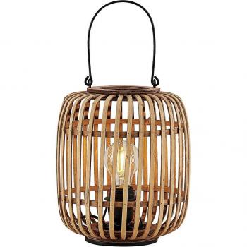Lámpara de mesa Lindby Canyana, natural, ratán, 27 cm de altura, color marrón, hecha de madera e.o., para salón y comedor, con una llama E27