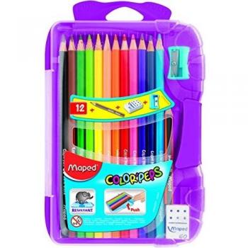 Lápices de Colores Maped Color Peps Hexagonales con Goma y Sacapuntas, Caja de 12 Unidades en Madera de Cedro