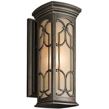 Lámpara de pared mediana Franceasi, bronce antiguo, vidrio ámbar, IP44, E27