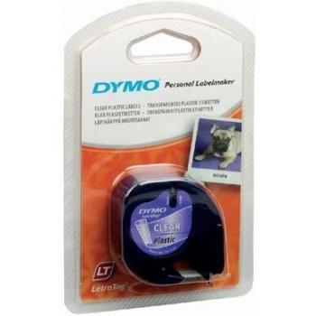 Cinta Adhesiva Transparente para Etiquetadora Dymo LetraTag 12 mm x 4 m, Plástico, Negro sobre Blanco