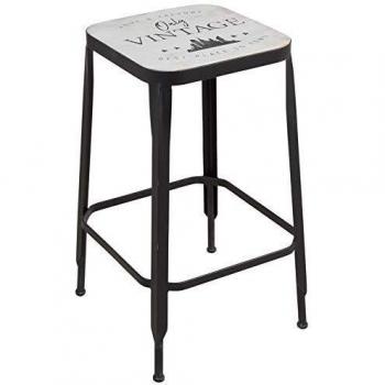 Taburete de bar de metal Factory con asiento en madera blanqueada y pies negros