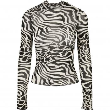 Urban Classics Women's Plus Size AOP Mesh Long Sleeve Turtleneck Top - White/Black 4XL