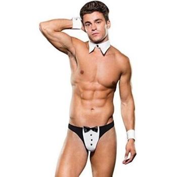 Baci Envy – Medio/Grande Negro Tuxedo Tanga Conjunto de cuello y puños