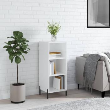 Aparador de madera de ingeniería 34,5x32,5x90 cm con puertas y cajón, mueble de almacenaje moderno para salón en color blanco brillante