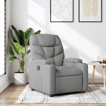 Sillón Reclinable de Tela Gris Claro Vidaxl con estructura de madera, tapizado en tela suave, mecanismo reclinable manual, reposabrazos acolchados, base robusta y dimensiones compactas para espacios reducidos