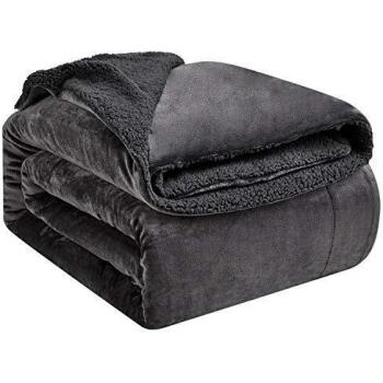 Hansleep Manta Reversible de Franela y Sherpa 150x200 cm, Manta Polar para Cama 90 de Microfibra - Manta Pelo para Sofá Suave Hipoalérgica, Manta Forro Polar de Invierno Gris Oscuro