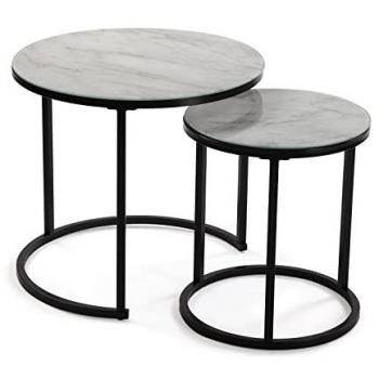 Mesa Auxiliar Versa Eiffelton Set de 2, Medidas (Al x L x An) 45 x 50 x 50 cm, Cristal y Metal, Color Blanco y Negro