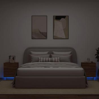Mesita de noche con luces LED 2 piezas Multicapa Marrón Madera Roble