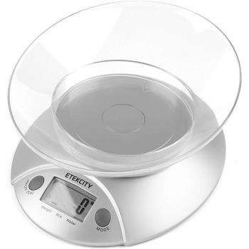 ETEKCITY EK3550 Báscula Digital para Cocina con Bol, Balanza Digital de Alimentos Multifuncional con Recipiente Removible, 5 kg / 11 lbs