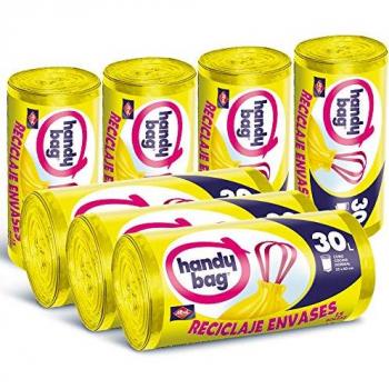 Handy Bag Bolsas De Basura 30L, Pack 7x15 Total 105 Bolsas, Reciclaje Envases, Extra Resistentes, Especial Para Plásticos, Antigoteo
