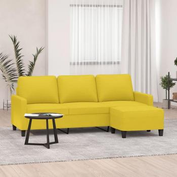 Sofá de 3 plazas con reposapiés amarillo claro de 180 cm en tela