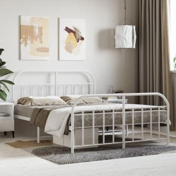 vidaXL Metal Bed Frame without Mattress with Footboard White 135x190cm