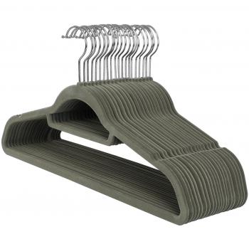 SONGMICS Percha de Terciopelo, Juego de 20, Antideslizantes, con Barra Corbata y Gancho Giratorio 360°, 0,6 cm Espesor, Ahorra Espacio, 43,5 cm Largo, para Abrigo Vestido Pantalón, Gris CRF20V