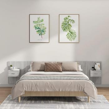 Cabecero de cama y mesitas de noche en madera contrachapada gris hormigón