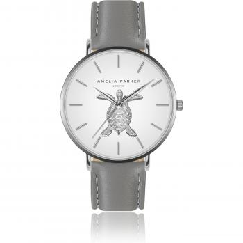 Amelia Parker Sand Turtle Grey Women's Leather Watch - Silver - 38mm