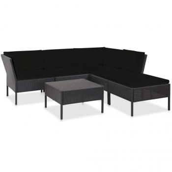 6-Piece Black Poly Rattan Garden Lounge Set with Cushions