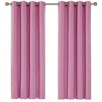 Deconovo Cortinas Opacas para Habitación con Aislamiento Térmico de Poliéster para Salón 2 Piezas 140 x 180 cm Rosa