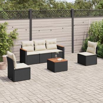 6-Piece Black Poly Rattan Garden Sofa Set with Cushions