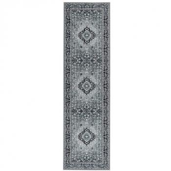 Alfombra Runner Antideslizante de Poliéster Gris 80 x 300 cm para Pasillo y Cocina Patrón Oriental