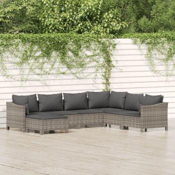 vidaXL 7-Piece Grey Poly Rattan Garden Lounge Set with Cushions