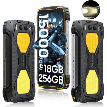 Smartphone Blackview BV7300 - 6.67 - 256 GB - 18 GB RAM - Batería de 15,000 mAh - Android 14 - Amarillo