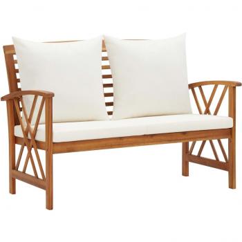 Banco de jardín con almohadas 119 cm en madera maciza de acacia