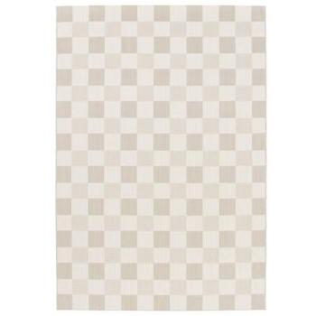 Alfombra de interior/exterior Sweeek, estampado de cuadros beige, poliéster reciclado, 120 x 170 cm