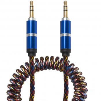 Lilware Cable Auxiliar de Audio de 3.5mm Marca de Resorte Enrollado Cubierto de Goma con Conectores Macho a Macho para Dispositivos Multimedia - Azul