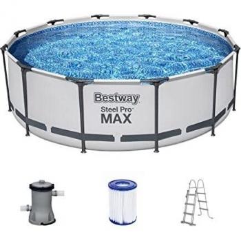BESTWAY 56418D - Piscina Desmontable Tubular Steel Pro Max 366 x 100 cm, con Depuradora Cartucho 2.006 L/H y Escalera