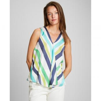 Camiseta de mujer sin mangas a rayas en tonos pastel con detalle de botones