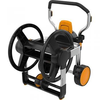 Enrollador de Manguera Fiskars XL Manual con Ruedas, Sin Manguera, Rotación 360°, Diseño Horizontal
