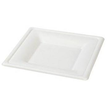 Vajilla ecológica de bagazo desechable de kaufdichgrün | 50 piezas Platos de caña de azúcar blanca angular blanqueada 16x16 cm | Vajilla Desechable Bio plato de comer plato de fiesta