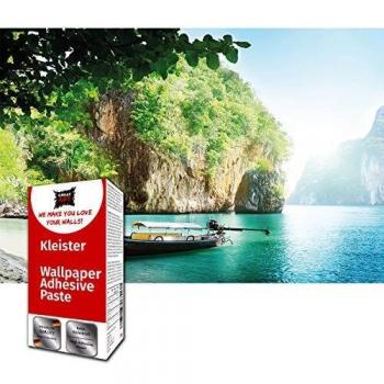 GREAT ART Foto Mural de Barco Pescador Tailandia Playa Paraiso Naturaleza 210 x 140 cm - Papel Pintado 5 Piezas incluye Pasta para pegar