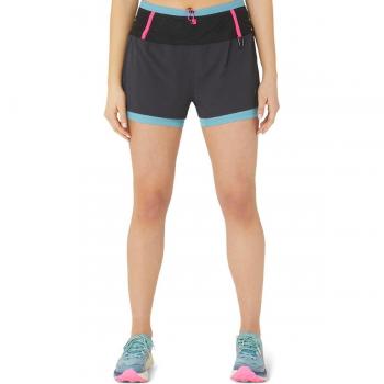 Asics - Short de mujer Fujitrail 2in1 negro azul claro S