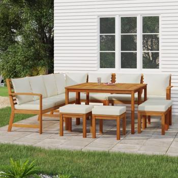 11-Piece Acacia Wood Garden Dining Set with Cushions