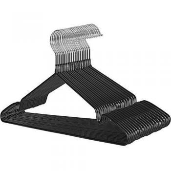 SONGMICS Perchas de Metal Juego de Perchas 20 Unidades, Antideslizantes perchas ropa, 4 mm de diámetro, Ahorro de Espacio, Gancho Giratorio 360°, Color Negro CRI33B-20