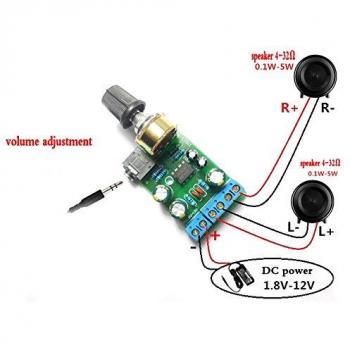 Winwill DC1.8-12V TDA2822M Amplificador de 2.0 canales estéreo AUX Audio Amp Board Módulo