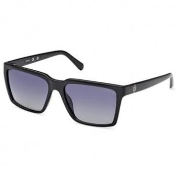 Guess GU00084 Polarized Black Sunglasses with Gray Lenses, Square Frame, One Size