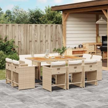 11-Piece Beige Poly Rattan Garden Dining Set with Cushions