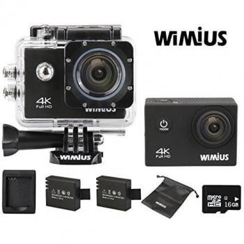 Camara Acuatica 4K 1080p 60fps WiMiUS Q1 WIFI Pantalla de 2 Pulgadas con 2 Batería y 16 GB tarjeta SD