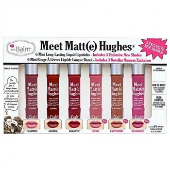 theBalm Meet Matte Hughes Mini Long-Lasting Liquid Lipsticks Volume 3 - Set de 6 mini labiales líquidos de larga duración en tonos variados, fórmula mate, acabado duradero, fácil aplicación
