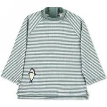 Camisa de baño larga con protección UV y diseño de tiburón en verde para niño
