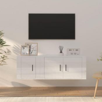 vidaXL Set de muebles de TV 2 piezas madera contrachapada blanco brillo, Mueble de salón, Mesa de TV, Mueble tele