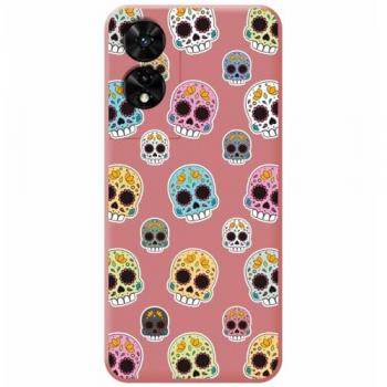 Funda de Silicona Líquida Rosa con Diseño Catrina para TCL 505