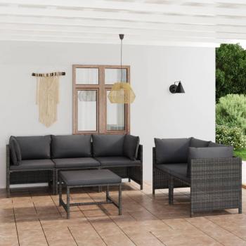 6-Piece Grey Poly Rattan Garden Lounge Set with Cushions