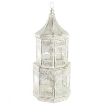 Farol DKD Home Decor 2 Unidades Blanco Dorado Metal Cristal Árabe Acabado envejecido 30 x 30 x 71 cm