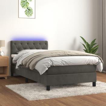 Cama box spring con colchón y LED de terciopelo gris oscuro 80x200 cm