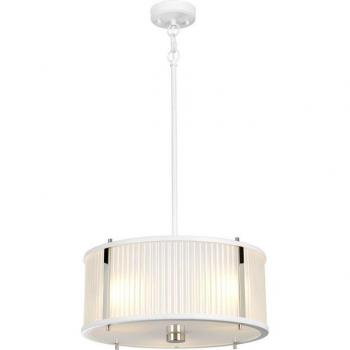Colgante Corona Niquel pintado en blanco satinado/pulido 19,3 Cm - Lámpara colgante Corona cilíndrica de 3 luces, níquel pulido blanco